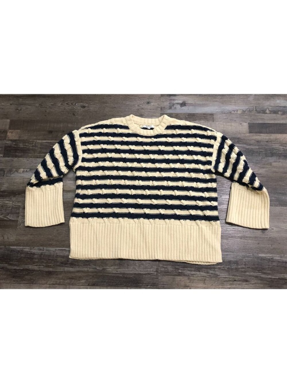 Madewell Cable-Knit Oversized Sweater Womens Medium Cream & Blue Striped